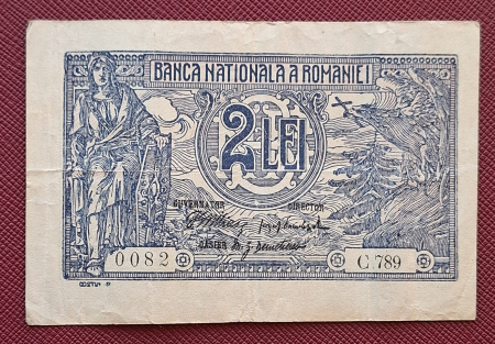 Bancnote - Romania, 2 lei 1915, semnatura rara Danielopol, serie din 3 cifre: C789