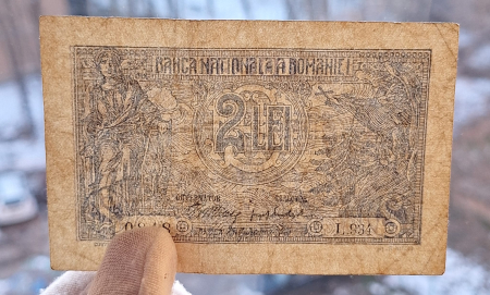 Romania, 2 lei 1915, semnatura rara Danielopol, serie din 3 cifre: L934 [2]