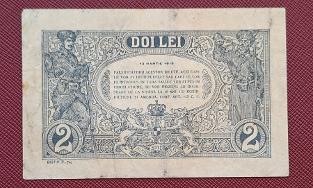 Romania, 2 lei 1915, seria 0356/R.1082, circulata [1]