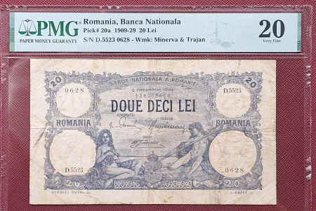 Gradate PMG - Romania, 20 Lei 1924, grad 20, seria D.5523/0628/138053628