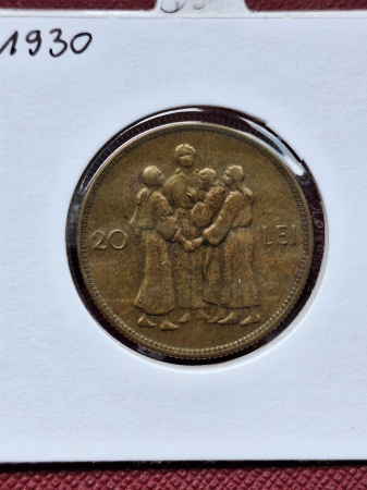 Monede Romania - Romania, 20 lei 1930 monetaria Londra - Hora - Alegoria Romaniei Mari
