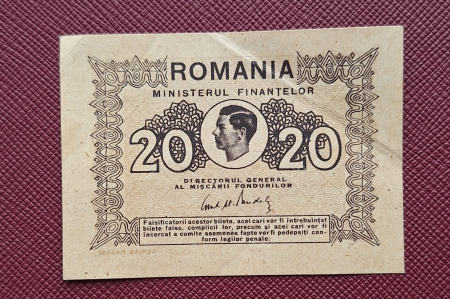Bancnote - Romania 20 Lei 1945, Regele Mihai, aproape necirculata