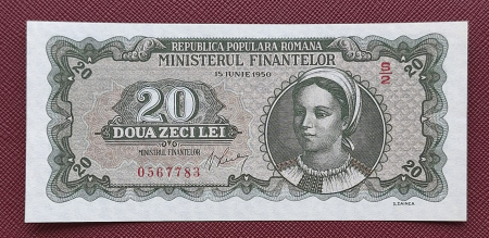 Bancnote Romania - Romania 20 lei 1950, seria S/2 0567783, UNC