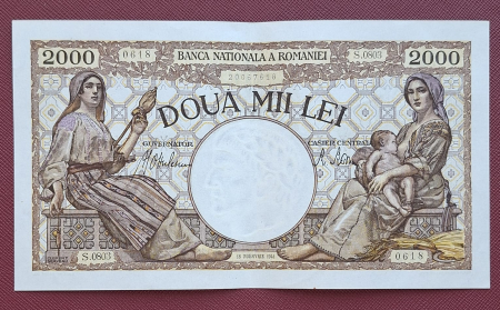 Bancnote Romania - Romania, 2000 lei 1941, seria S.0803/0618/20067618, aproape necirculata