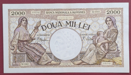 Bancnote Romania - Romania, 2000 lei 1941, seria M.0003/0896/00062896, UNC-
