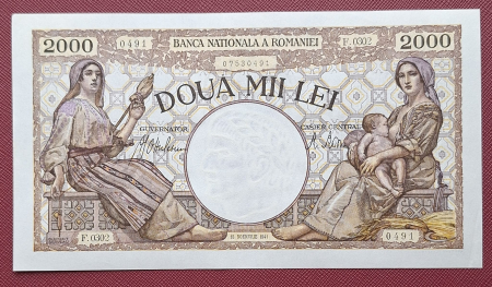 Bancnote - Romania, 2000 lei 1941, seria F.0302/0491/07530491, UNC-