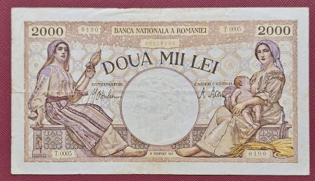 Bancnote Romania - Romania, 2000 lei 1941, seria T.005/0190/00118190, circulata