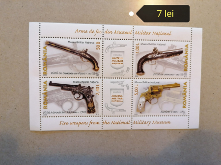 Timbre - Romania 2008-Arme de foc Muzeul National Militar,bloc 4 valori, Nestampilat
