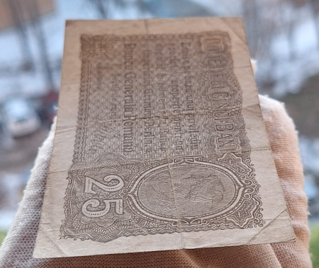 Romania 25 Bani 1917 B.G.R, Ocupatia Germana, seria F.0943766, circulata [5]