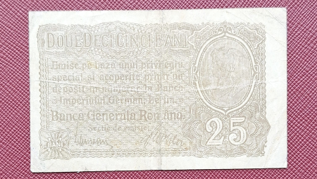 Bancnote Romania - Romania 25 Bani 1917 B.G.R, Ocupatia Germana, seria F.2477296, circulata