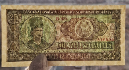 Romania 25 lei 1966, seria B.0120/516592, circulata [2]