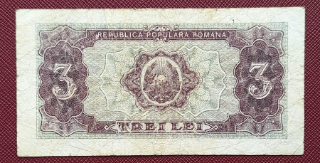 Romania, 3 lei 1952, seria g 15 / 964161, circulata [1]