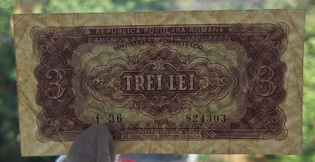 Romania, 3 lei 1952, seria f 36 / 824303, circulata, stare buna [2]