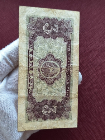 Romania, 3 lei 1952, seria n 23 / 150406, circulata [5]