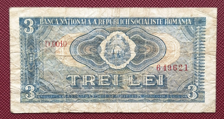 Bancnote Romania - Romania 3 lei 1966, seria D.0010/649621, circulata