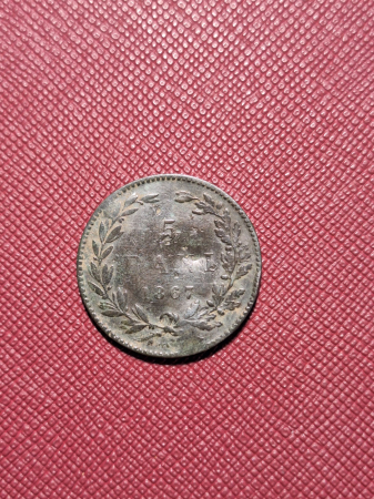 Monede Romania - Romania, 5 Bani 1867, Heaton, Regele Carol I, primul sistem monetar