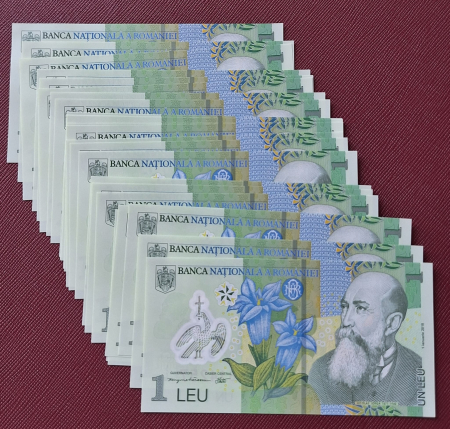 Bancnote Romania - Romania 5 buc x 1 leu 2025, polimer, necirculate, serie consecutiva