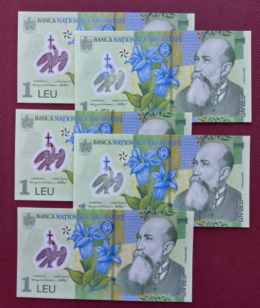 Bancnote Romania - Romania 5 buc x 1 leu 2026, UNC, serie consecutiva, semnatura Mugur Tolici