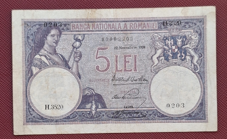 Bancnote Romania - Romania bancnota 5 lei 1928, circulata