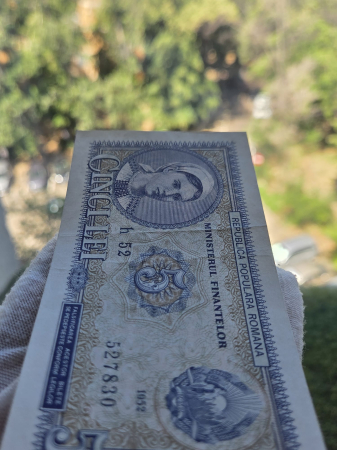 Romania, 5 lei 1952, seria h 52 / 527830, circulata, stare buna [4]