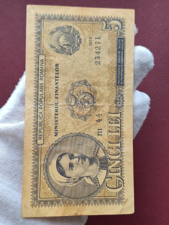 Romania, 5 lei 1952, seria m 44 / 234271, circulata, stare buna [2]