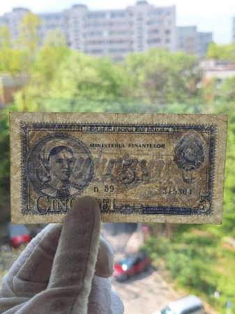 Romania, 5 lei 1952, seria n 59 / 315304, circulata, stare buna [6]