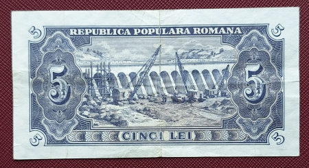 Romania, 5 lei 1952, seria r 32 / 017037, circulata, stare buna [1]