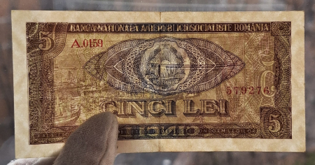 Romania 5 lei 1966, seria A.0159/579276, aproape necirculata [2]