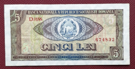 Bancnote - Romania 5 lei 1966, seria D.0188/674832, circulata
