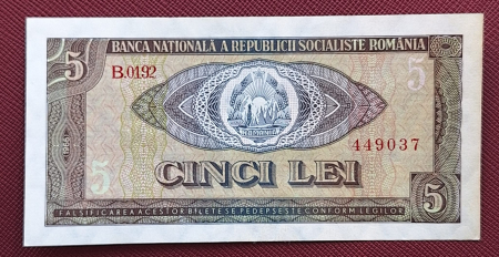 Bancnote Romania - Romania 5 lei 1966, seria B.0192/449037, circulata