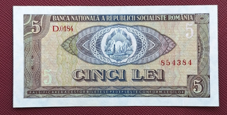 Bancnote Romania - Romania 5 lei 1966, seria D.0184/854384, circulata
