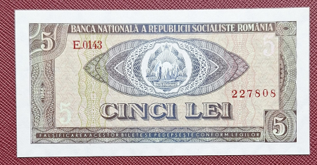 Bancnote Romania - Romania 5 lei 1966, seria E.0143/227808, necirculata