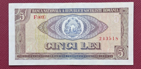Bancnote - Romania 5 lei 1966, seria F.0097/243518, circulata
