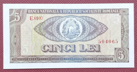 Bancnote Romania - Romania 5 lei 1966, seria E.0107/504065, UNC-