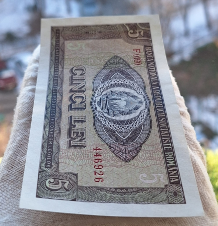 Romania 5 lei 1966, seria F.0160/446926, aproape necirculata [3]