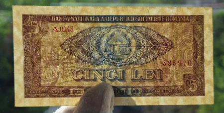 Romania 5 lei 1966, seria A.0143/595970, circulata, stare buna [2]