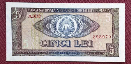 Bancnote Romania - Romania 5 lei 1966, seria A.0143/595970, circulata, stare buna
