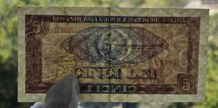 Romania 5 lei 1966, seria H.0014/637886, circulata [2]