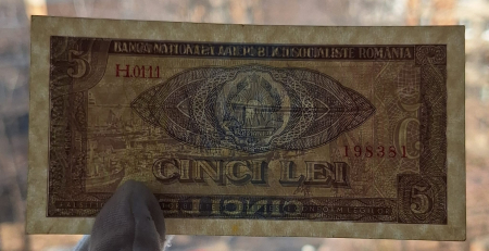 Romania 5 lei 1966, seria H.0111/198381, circulata, stare buna [2]