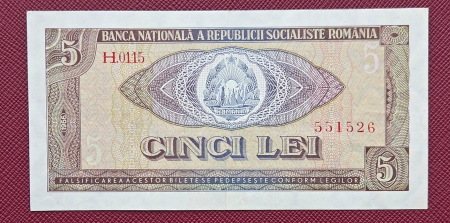 Bancnote - Romania 5 lei 1966, seria H.0115/551526, aproape necirculata