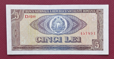 Bancnote Romania - Romania 5 lei 1966, seria D.0100/457891, aproape necirculata