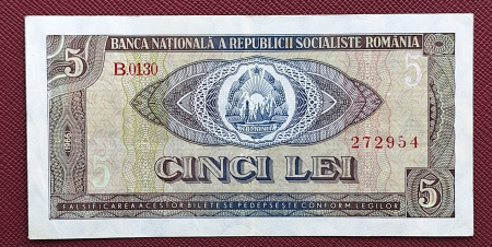 Bancnote Romania - Romania 5 lei 1966, seria B.0130/272954, circulata