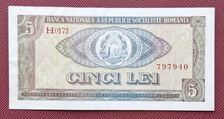 Bancnote Romania - Romania 5 lei 1966, seria H.0173/797940, circulata, stare buna
