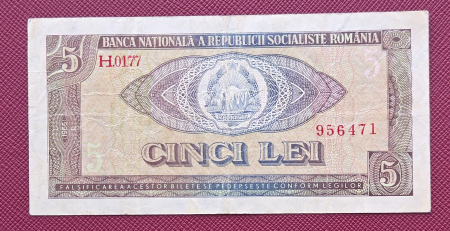 Bancnote Romania - Romania 5 lei 1966, seria H.0177/956471, circulata