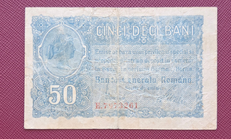 Bancnote Romania - Romania 50 Bani 1917 B.G.R, Ocupatia Germana, circulata