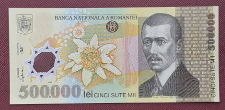 Bancnote Romania - Romania, 500,000 lei 2000 polimer, semnatura Ghizari, seria 002D1919111, Aunc