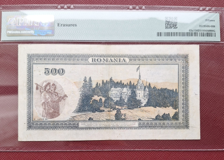 Romania, 500 Lei 1939, cu supratipar, grad 15, seria F/3 0554512 [1]