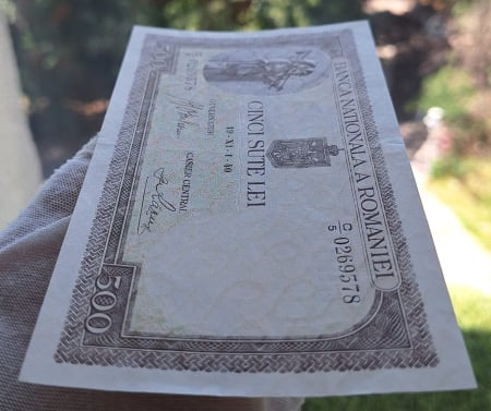 Romania 500 lei 1940, seria C/5 0269378, aproape necirculata [3]