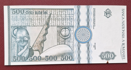 Romania, 500 lei 1992, cu mica pata, UNC, filigran lateral (profil), seria B.0034/561261 [1]