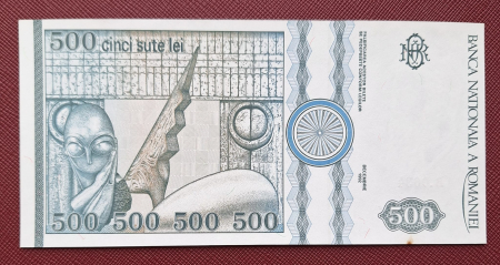 Romania, 500 lei 1992, cu mica pata, UNC, filigran lateral (profil), seria B.0034/561262 [1]